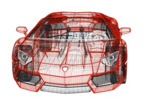 Ein 3D Gitternetzmodell eines Sportwagens