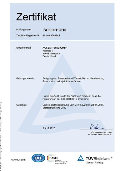 Zertifikat ISO 9001-2015 Accentform
